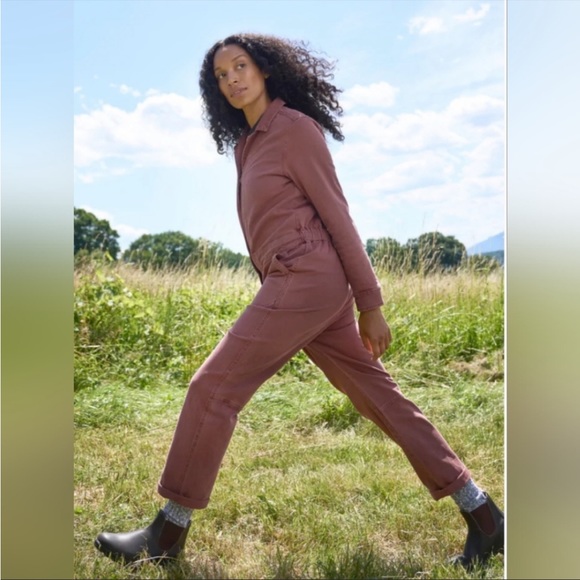 Faherty Overland Twill Jumpsuit in Henna Wide Leg Zip Collared Organic Cotton S - Picture 3 of 11